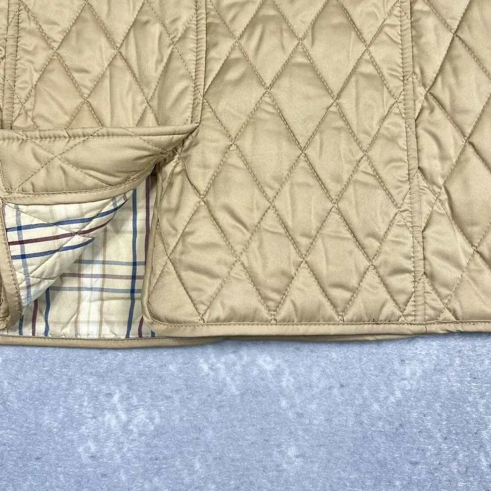 L.L.Bean Gold Quilted Jacket Women Small Tan Nova Check Plaid Lined Snap Button - Picture 7 of 9